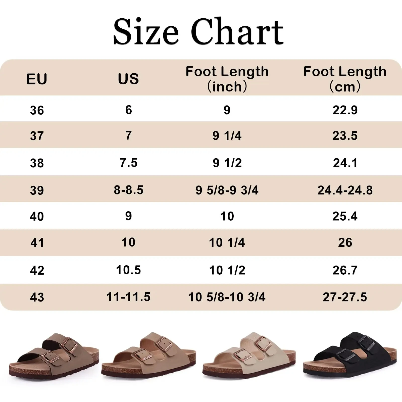 Eyriphy Fashion Leather Unisex Cork Footed Flat Slide Sandals with Arch Support, Men and Women's Double Buckle Memory Foam Slide