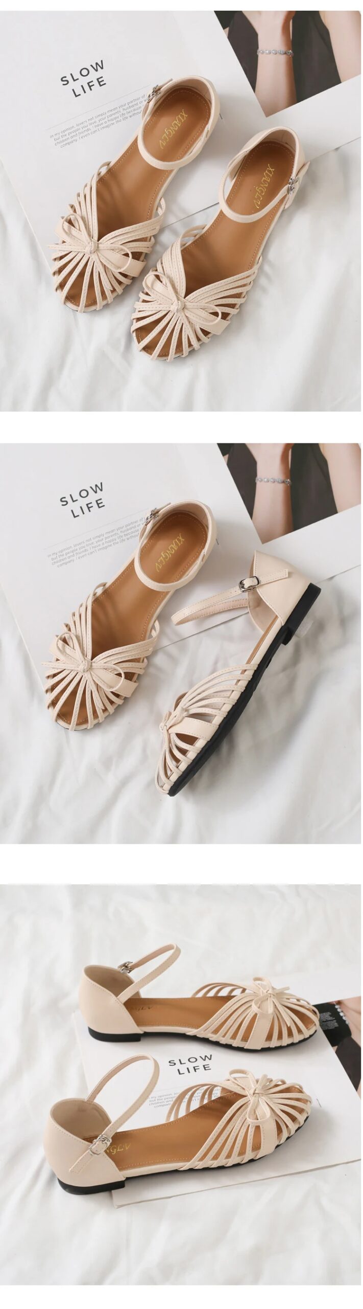 ZAROY Summer Women Flat Sandals Single Strap Hollow Out Gladiator Roman Shoes Pretty Bowtie Sandalias Casual Street Footwear