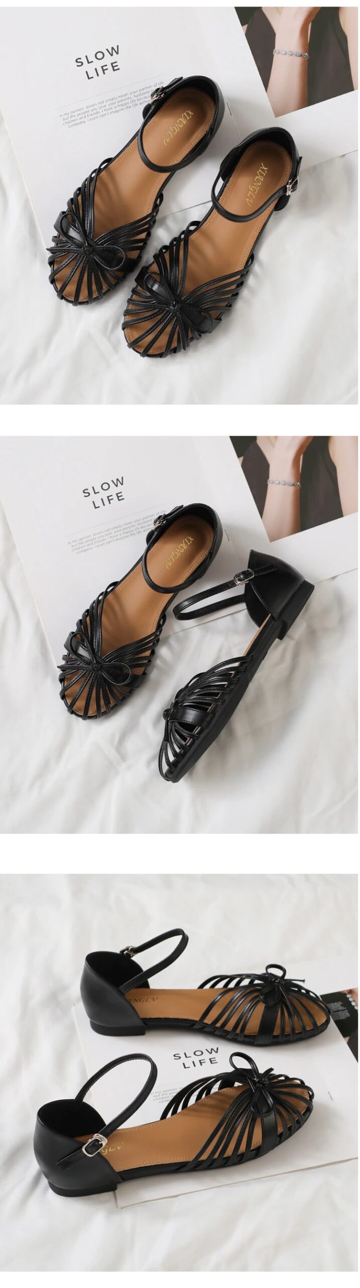 ZAROY Summer Women Flat Sandals Single Strap Hollow Out Gladiator Roman Shoes Pretty Bowtie Sandalias Casual Street Footwear