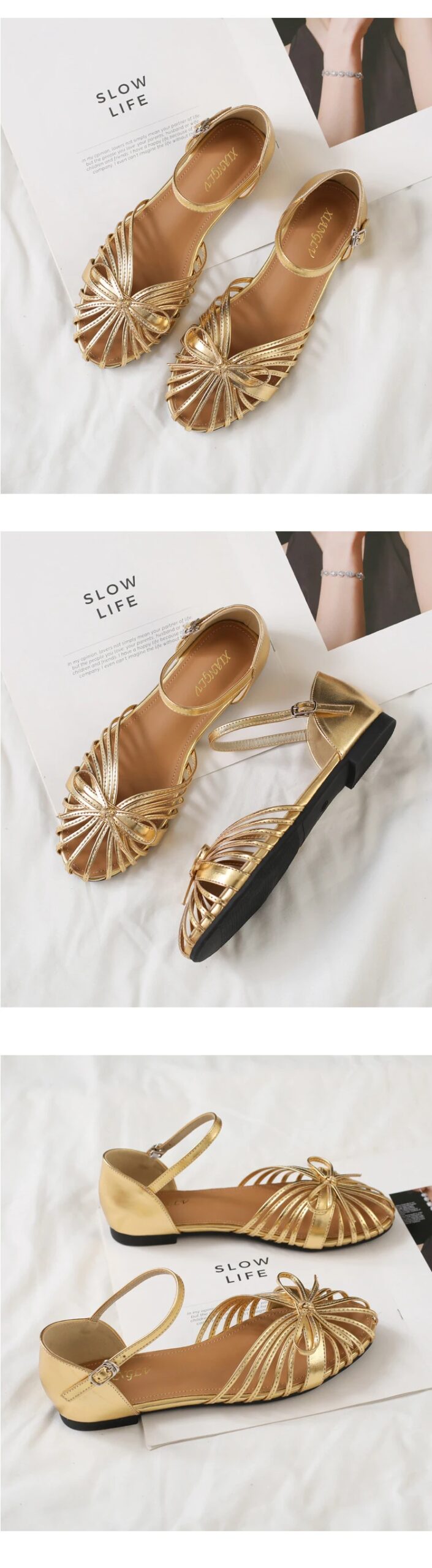 ZAROY Summer Women Flat Sandals Single Strap Hollow Out Gladiator Roman Shoes Pretty Bowtie Sandalias Casual Street Footwear