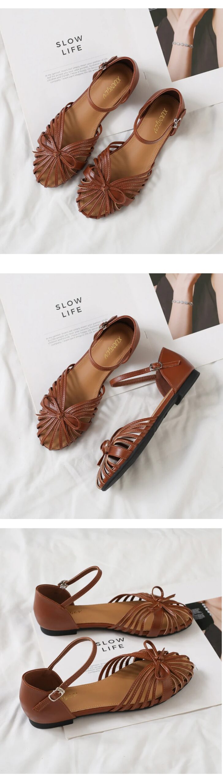 ZAROY Summer Women Flat Sandals Single Strap Hollow Out Gladiator Roman Shoes Pretty Bowtie Sandalias Casual Street Footwear