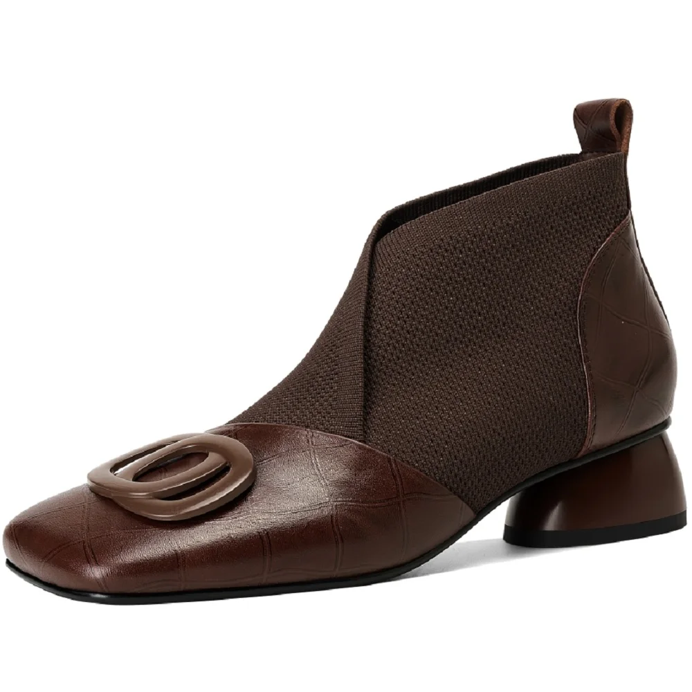 【JOCHEBED HU】Handmade Brand Genuine Leather Women Ankle Boots Mid Heels Square toe Autumn Winter Dress Party Lady 34-43 【JOCHEBED HU】Handmade Brand Genuine Leather Women Ankle Boots Mid Heels Square toe Autumn Winter Dress Party Lady 34-43