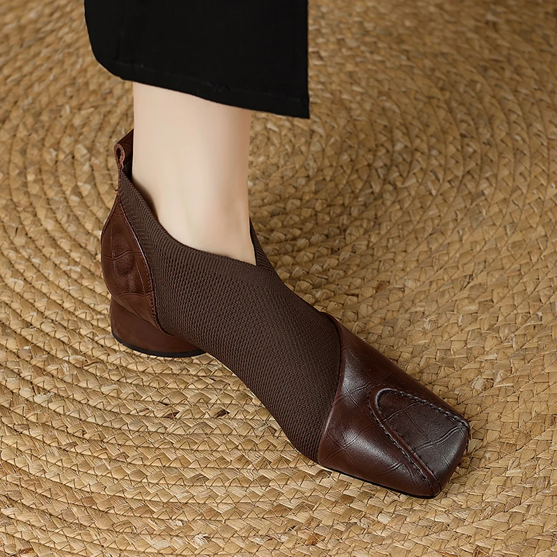 【JOCHEBED HU】Handmade Brand Genuine Leather Women Ankle Boots Mid Heels Square toe Autumn Winter Dress Party Lady 34-43 【JOCHEBED HU】Handmade Brand Genuine Leather Women Ankle Boots Mid Heels Square toe Autumn Winter Dress Party Lady 34-43