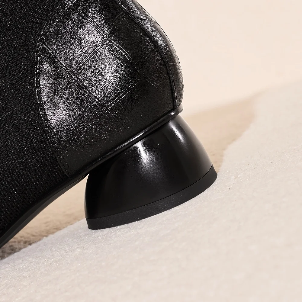 【JOCHEBED HU】Handmade Brand Genuine Leather Women Ankle Boots Mid Heels Square toe Autumn Winter Dress Party Lady 34-43 【JOCHEBED HU】Handmade Brand Genuine Leather Women Ankle Boots Mid Heels Square toe Autumn Winter Dress Party Lady 34-43