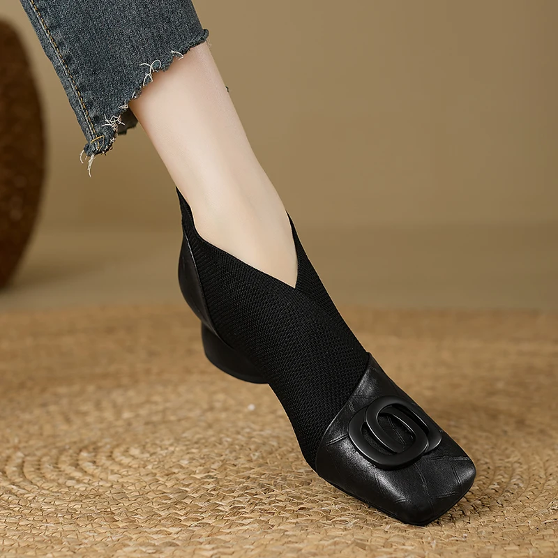 【JOCHEBED HU】Handmade Brand Genuine Leather Women Ankle Boots Mid Heels Square toe Autumn Winter Dress Party Lady 34-43 【JOCHEBED HU】Handmade Brand Genuine Leather Women Ankle Boots Mid Heels Square toe Autumn Winter Dress Party Lady 34-43