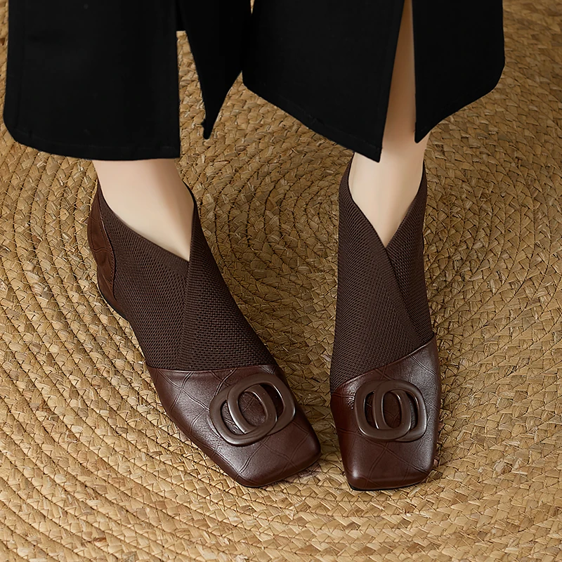 【JOCHEBED HU】Handmade Brand Genuine Leather Women Ankle Boots Mid Heels Square toe Autumn Winter Dress Party Lady 34-43 【JOCHEBED HU】Handmade Brand Genuine Leather Women Ankle Boots Mid Heels Square toe Autumn Winter Dress Party Lady 34-43