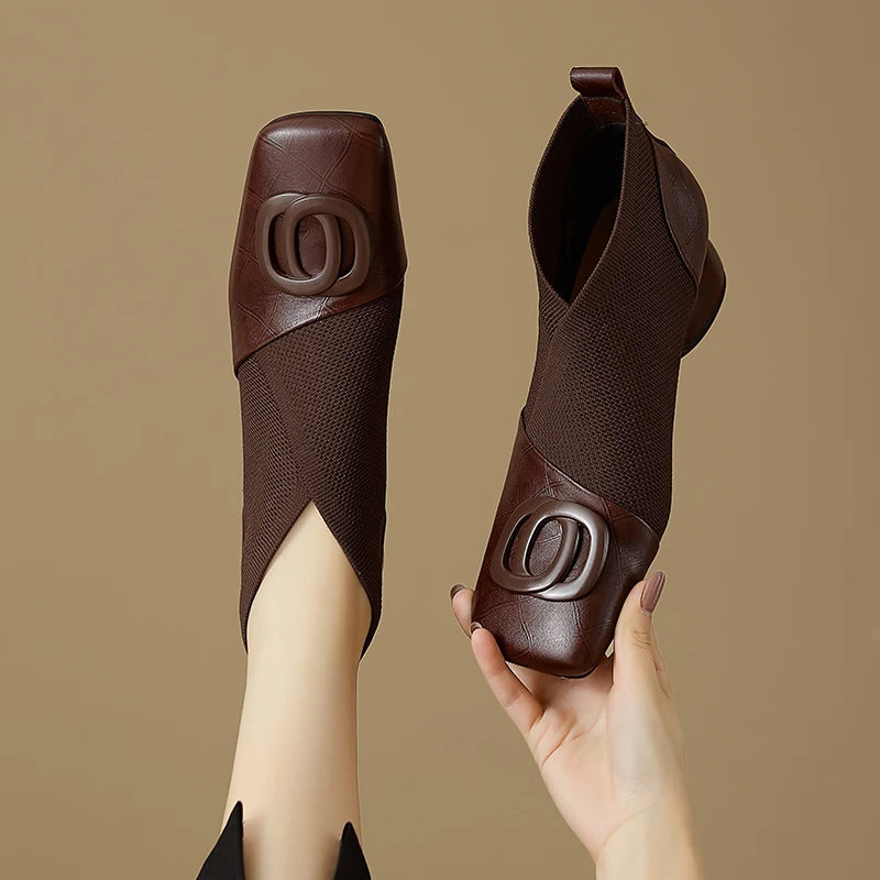 【JOCHEBED HU】Handmade Brand Genuine Leather Women Ankle Boots Mid Heels Square toe Autumn Winter Dress Party Lady 34-43 【JOCHEBED HU】Handmade Brand Genuine Leather Women Ankle Boots Mid Heels Square toe Autumn Winter Dress Party Lady 34-43