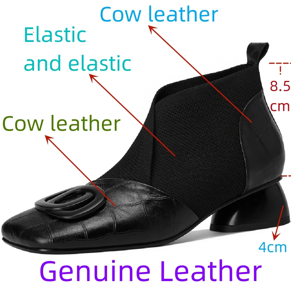 【JOCHEBED HU】Handmade Brand Genuine Leather Women Ankle Boots Mid Heels Square toe Autumn Winter Dress Party Lady 34-43 【JOCHEBED HU】Handmade Brand Genuine Leather Women Ankle Boots Mid Heels Square toe Autumn Winter Dress Party Lady 34-43