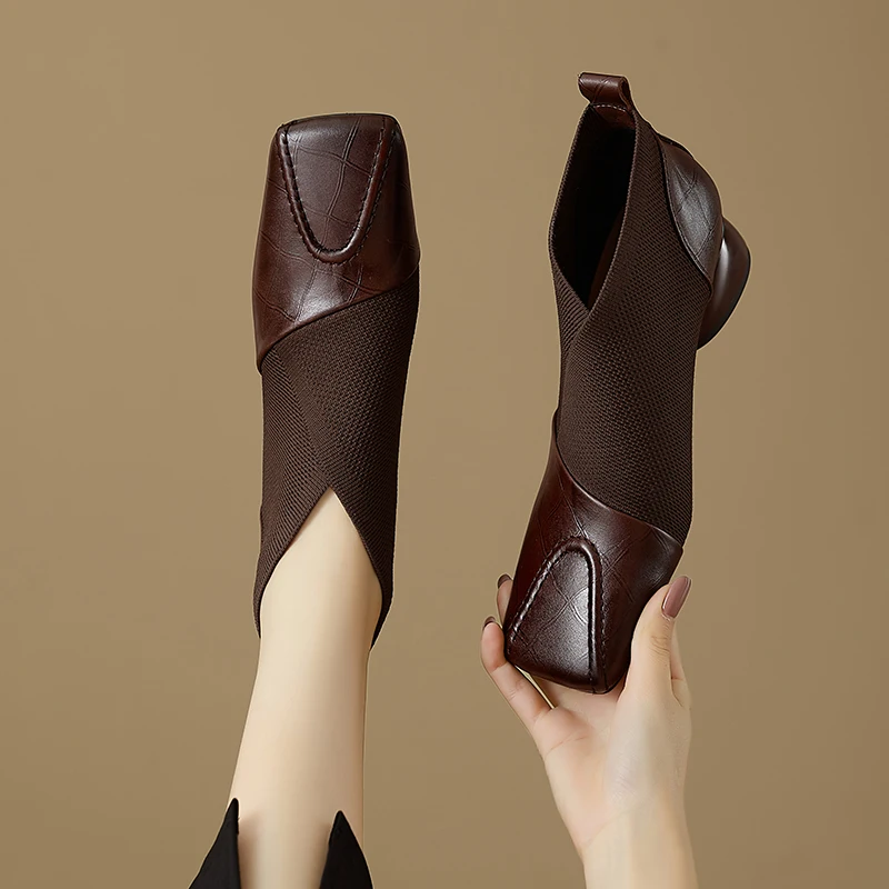 【JOCHEBED HU】Handmade Brand Genuine Leather Women Ankle Boots Mid Heels Square toe Autumn Winter Dress Party Lady 34-43 【JOCHEBED HU】Handmade Brand Genuine Leather Women Ankle Boots Mid Heels Square toe Autumn Winter Dress Party Lady 34-43