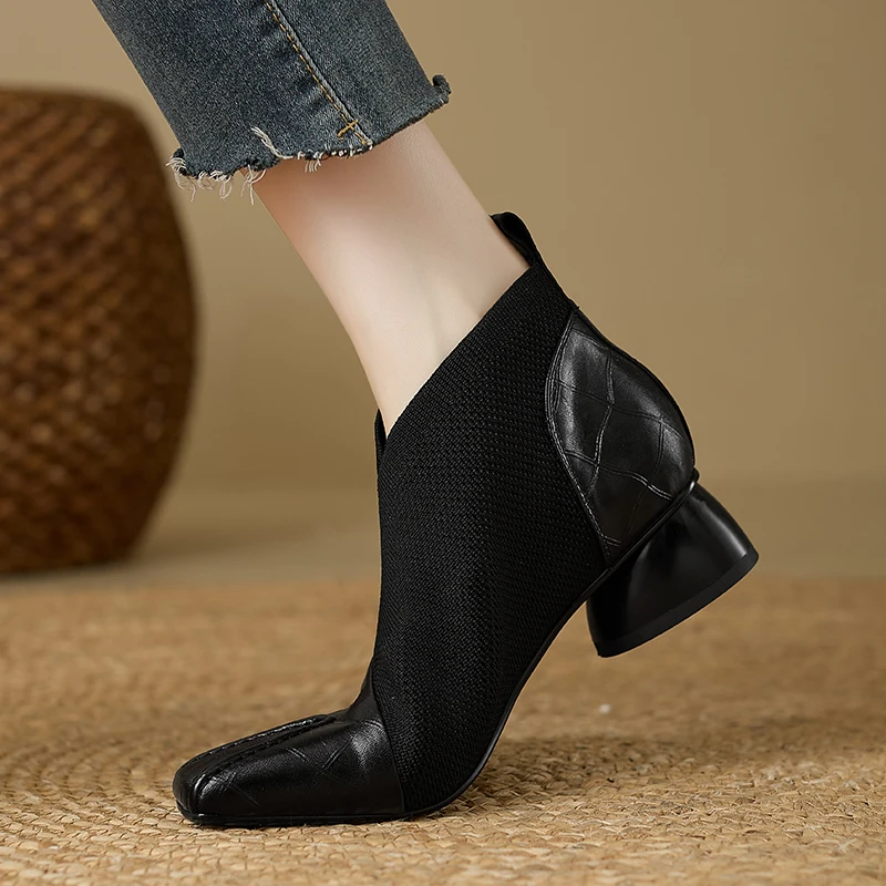 【JOCHEBED HU】Handmade Brand Genuine Leather Women Ankle Boots Mid Heels Square toe Autumn Winter Dress Party Lady 34-43 【JOCHEBED HU】Handmade Brand Genuine Leather Women Ankle Boots Mid Heels Square toe Autumn Winter Dress Party Lady 34-43