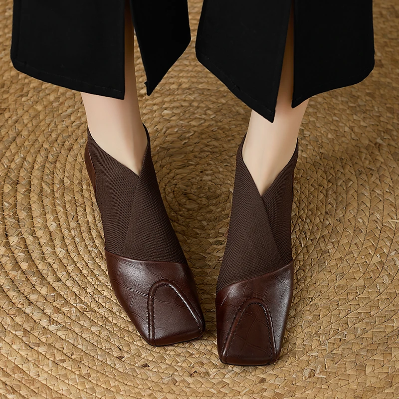 【JOCHEBED HU】Handmade Brand Genuine Leather Women Ankle Boots Mid Heels Square toe Autumn Winter Dress Party Lady 34-43 【JOCHEBED HU】Handmade Brand Genuine Leather Women Ankle Boots Mid Heels Square toe Autumn Winter Dress Party Lady 34-43