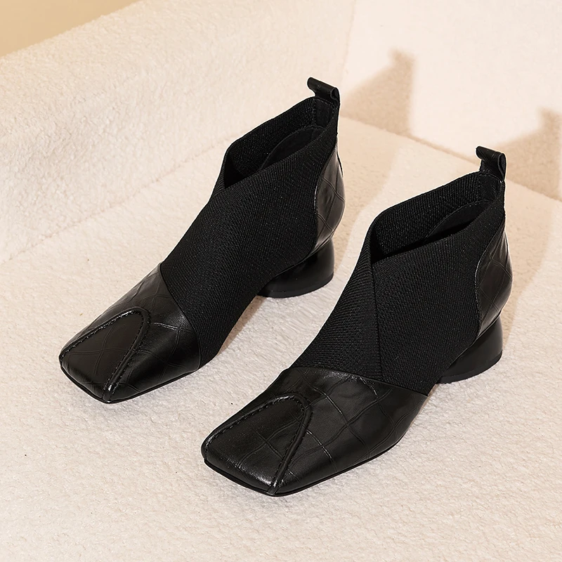 【JOCHEBED HU】Handmade Brand Genuine Leather Women Ankle Boots Mid Heels Square toe Autumn Winter Dress Party Lady 34-43 【JOCHEBED HU】Handmade Brand Genuine Leather Women Ankle Boots Mid Heels Square toe Autumn Winter Dress Party Lady 34-43
