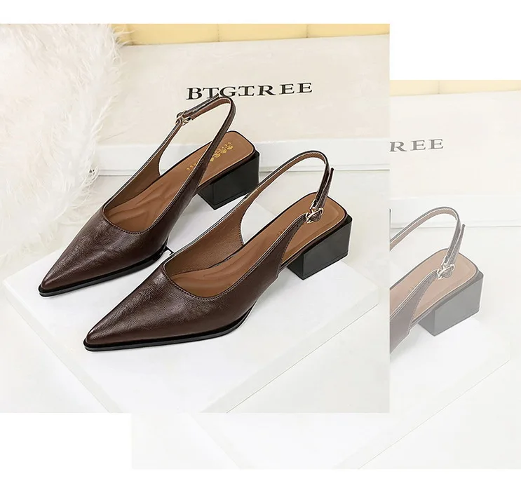 New Product Medium Heel Women Single Shoes Pointed Toe Shallow Mouth Ladies Pumps Coarse Heels Comfortable Work High Heels Shoes