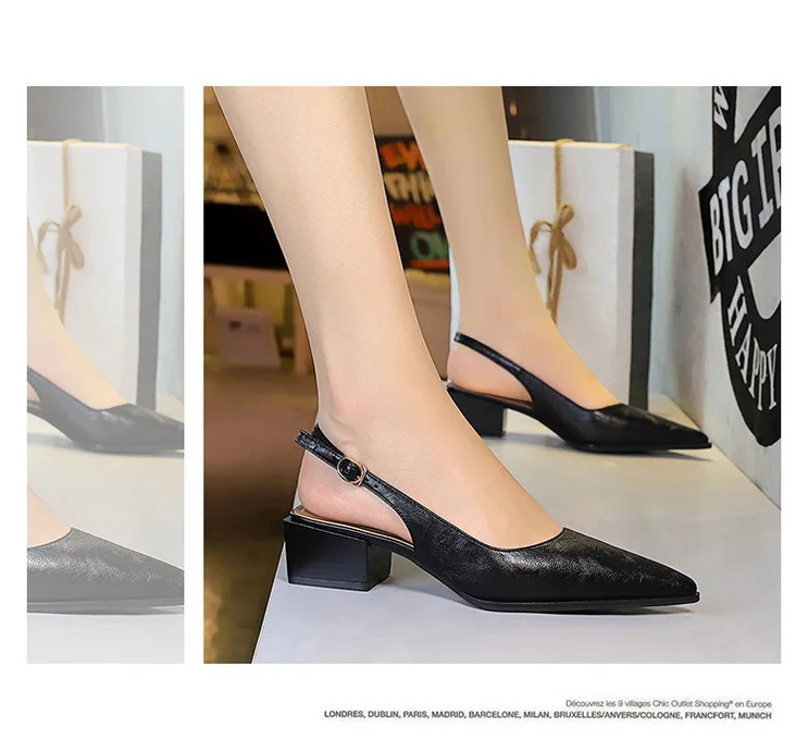 New Product Medium Heel Women Single Shoes Pointed Toe Shallow Mouth Ladies Pumps Coarse Heels Comfortable Work High Heels Shoes