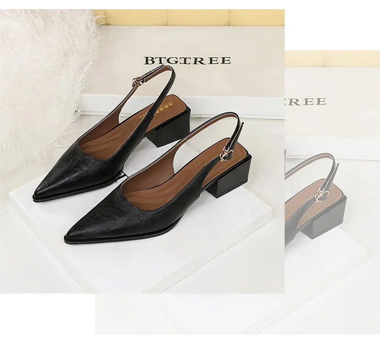 New Product Medium Heel Women Single Shoes Pointed Toe Shallow Mouth Ladies Pumps Coarse Heels Comfortable Work High Heels Shoes