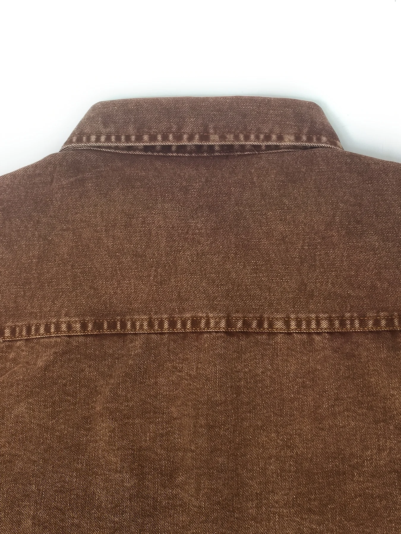 Men's Vintage Washed Denim Shirt Long Sleeve, Hand-Washed Workwear Style Brown Shirt with Double Pockets and Diamond Buttons, Ca