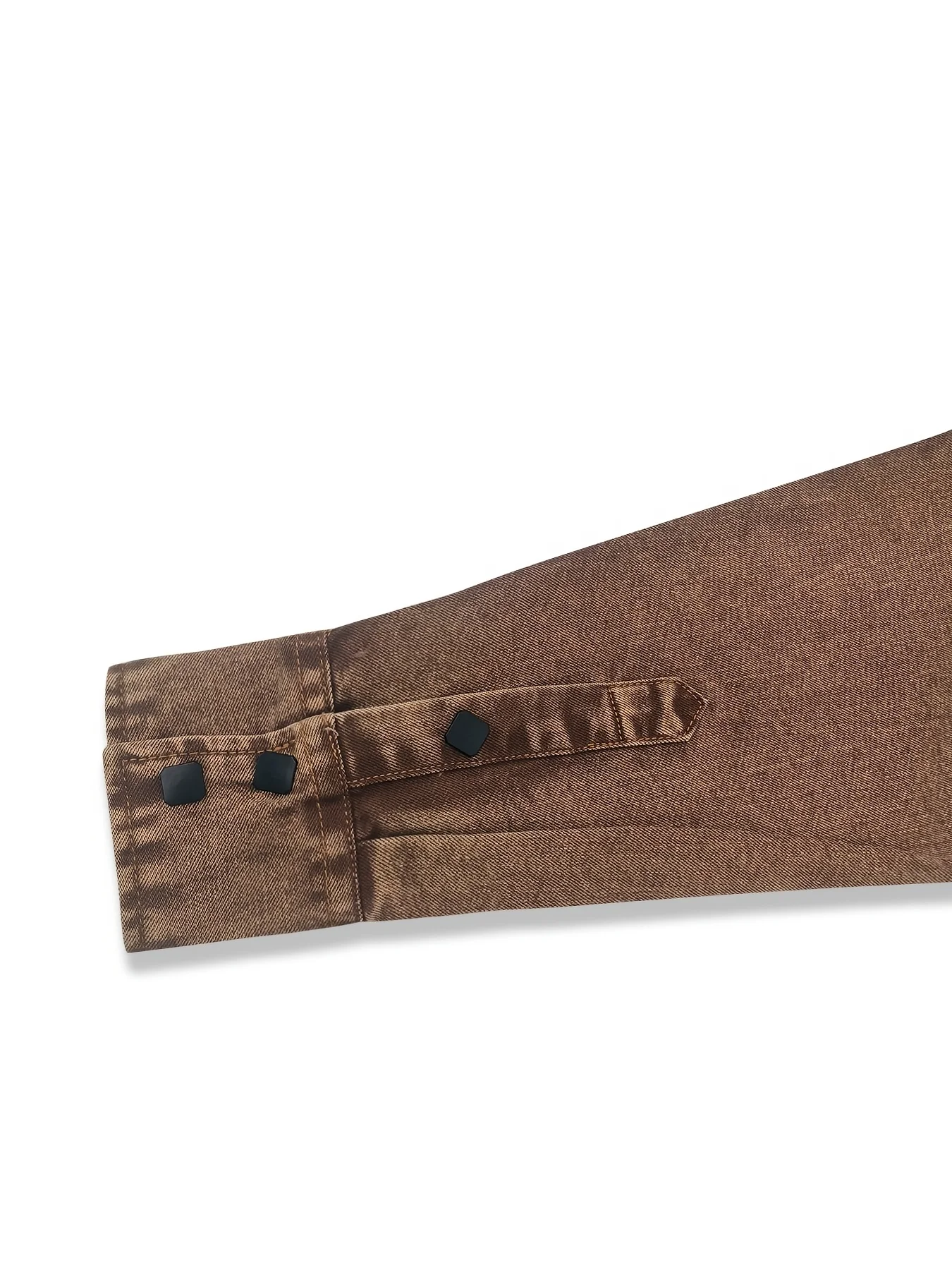 Men's Vintage Washed Denim Shirt Long Sleeve, Hand-Washed Workwear Style Brown Shirt with Double Pockets and Diamond Buttons, Ca