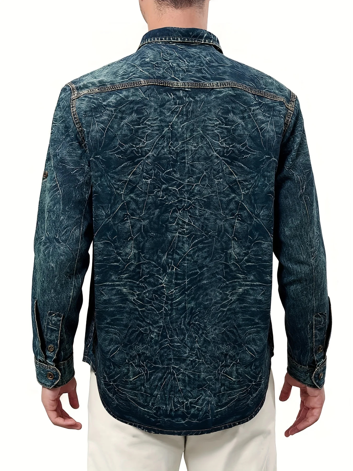 New Long-Sleeved Denim Shirt, New Trendy Men's Casual Shirt, Versatile High-Grade Double-Pocket Tie-Dye Top, Color-Block Denim M New Long-Sleeved Denim Shirt, New Trendy Men's Casual Shirt, Versatile High-Grade Double-Pocket Tie-Dye Top, Color-Block Denim M
