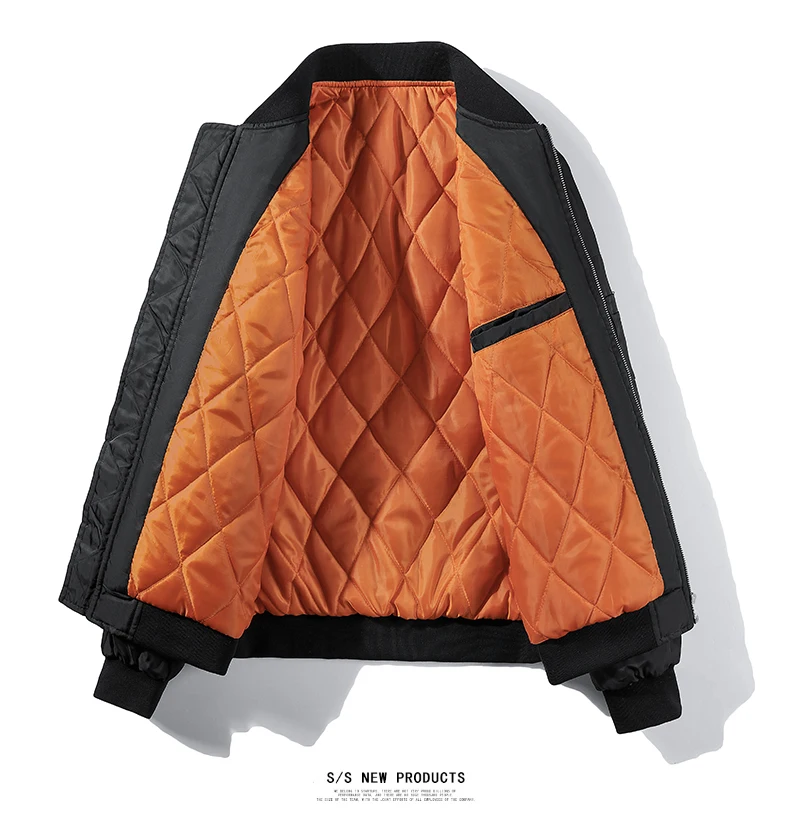 New Fashion Men Aviator Jackets Thick Warm Orange Lining Jacket Fall Winter Casual Windproof Coats Baseball Collar Cotton Jacket