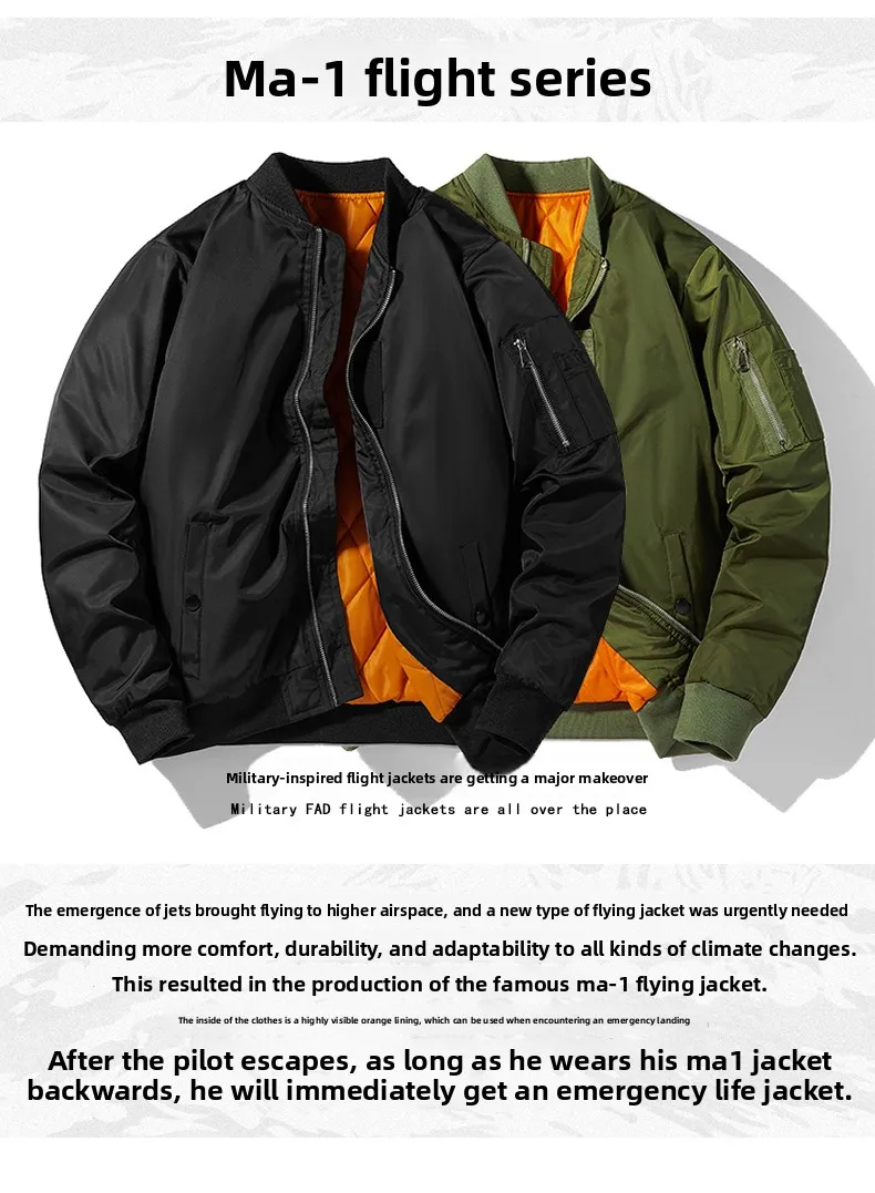 New Fashion Men Aviator Jackets Thick Warm Orange Lining Jacket Fall Winter Casual Windproof Coats Baseball Collar Cotton Jacket