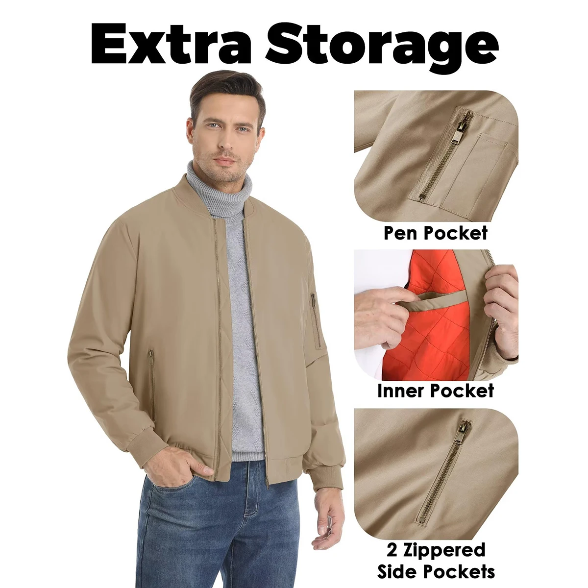 MAGCOMSEN Bomber Jacket Men Warm Zip Up Winter Padded Coat Casual Baseball Jackets Pilot Windbreaker Varsity Jackets