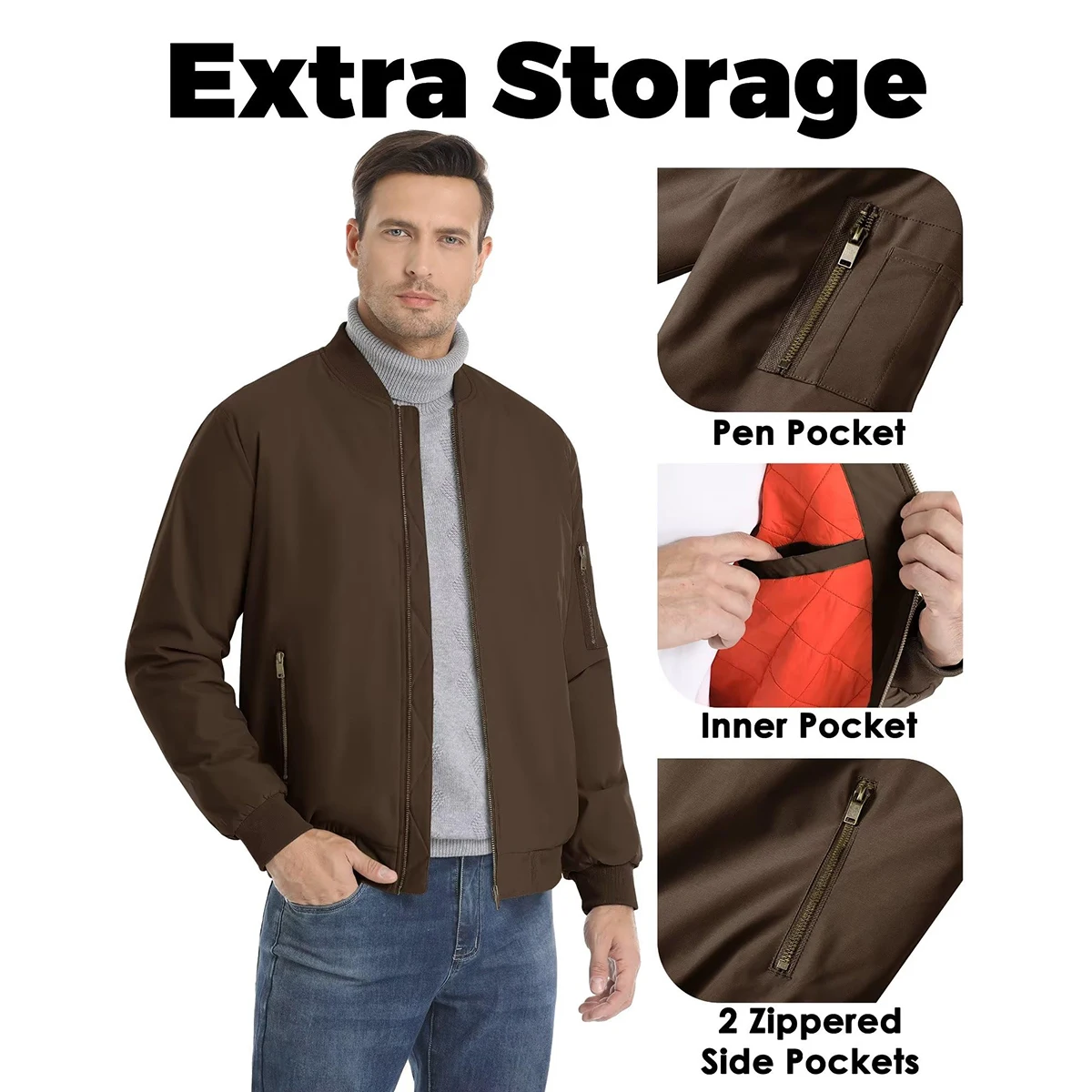 MAGCOMSEN Bomber Jacket Men Warm Zip Up Winter Padded Coat Casual Baseball Jackets Pilot Windbreaker Varsity Jackets