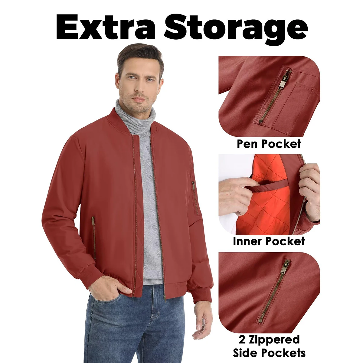 MAGCOMSEN Bomber Jacket Men Warm Zip Up Winter Padded Coat Casual Baseball Jackets Pilot Windbreaker Varsity Jackets