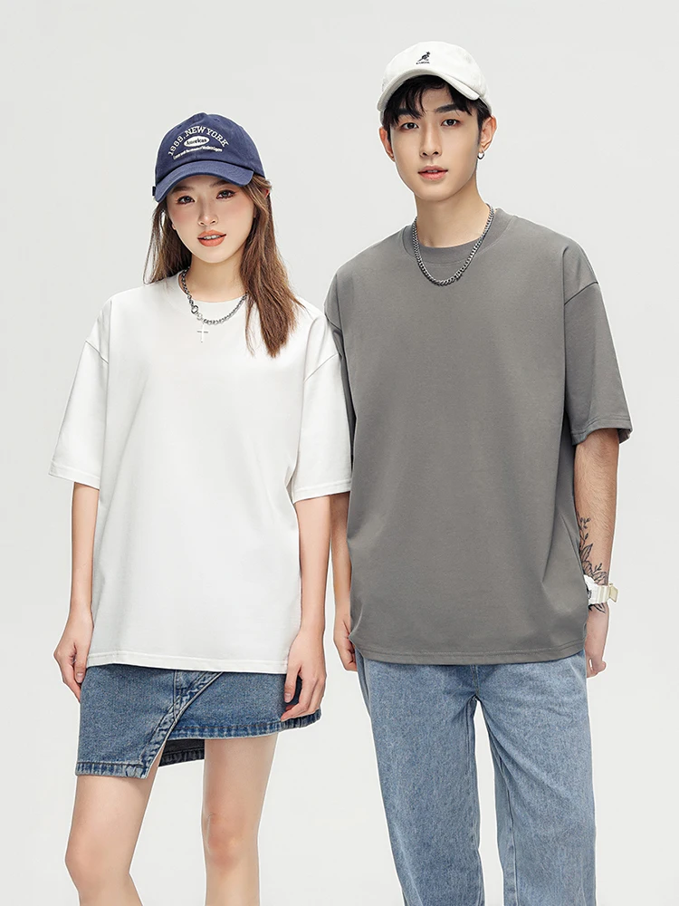 260GSM Summer T Shirt Men Korean Fashion Short Sleeve Loose Basic T-shirts Solid Tops Oversized Tee Unisex