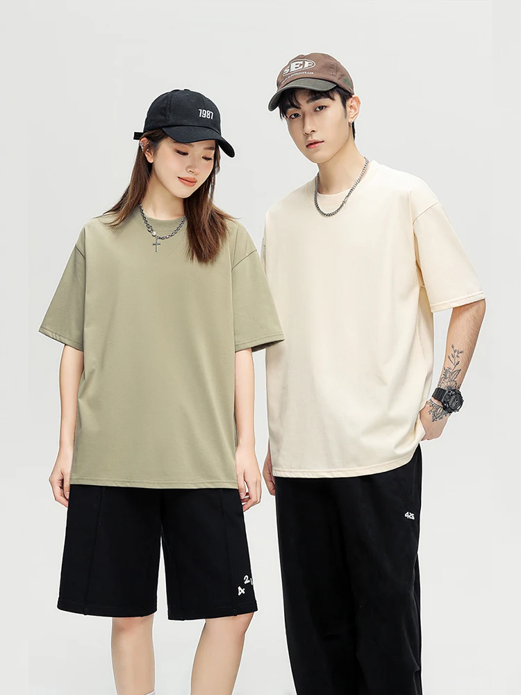 260GSM Summer T Shirt Men Korean Fashion Short Sleeve Loose Basic T-shirts Solid Tops Oversized Tee Unisex