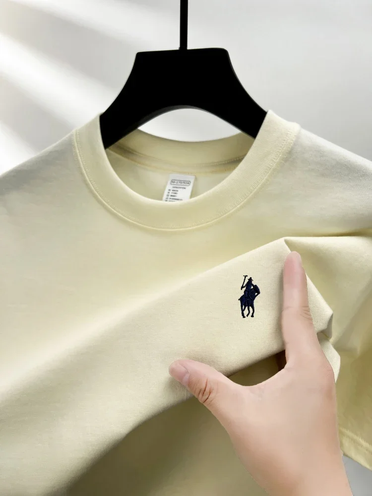 100% pure cotton short sleeve round neck men's T-shirt hot selling luxury brand summer exquisite pony embroidery breathable top