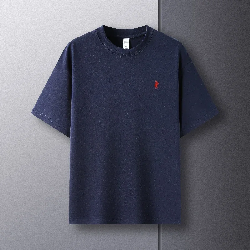 100% pure cotton short sleeve round neck men's T-shirt hot selling luxury brand summer exquisite pony embroidery breathable top