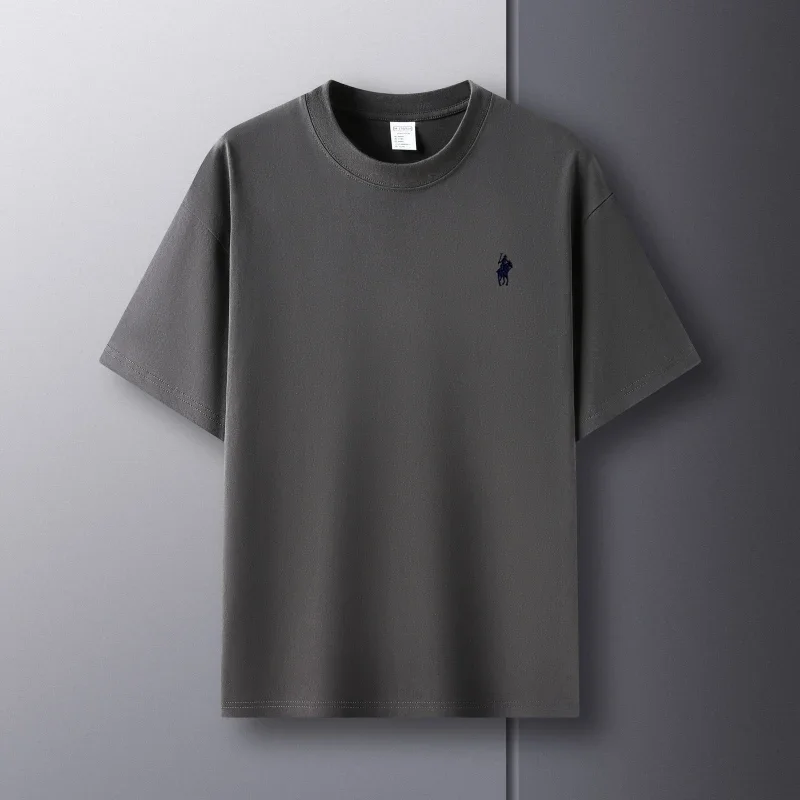 100% pure cotton short sleeve round neck men's T-shirt hot selling luxury brand summer exquisite pony embroidery breathable top