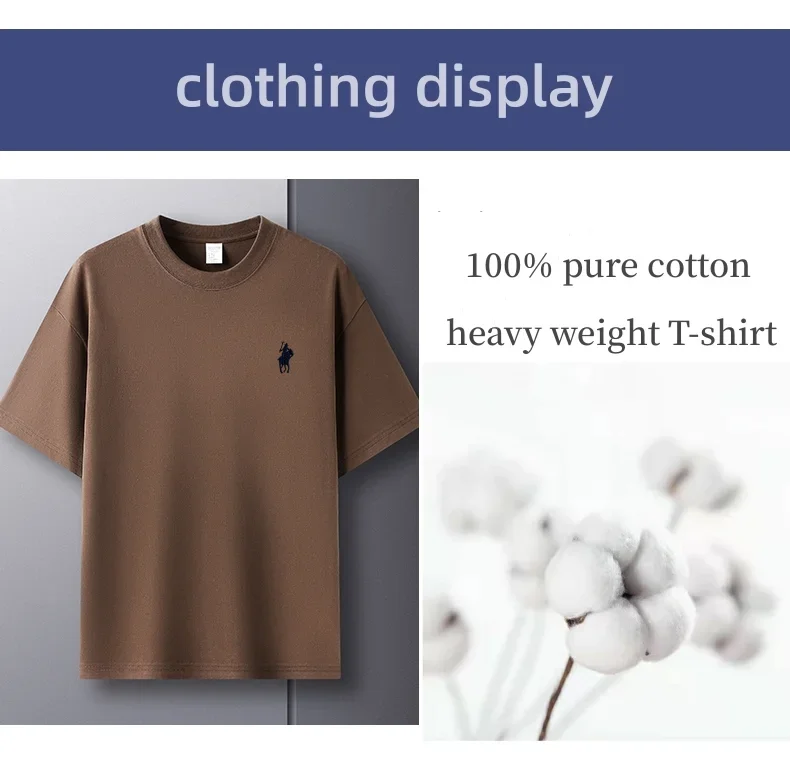 100% pure cotton short sleeve round neck men's T-shirt hot selling luxury brand summer exquisite pony embroidery breathable top