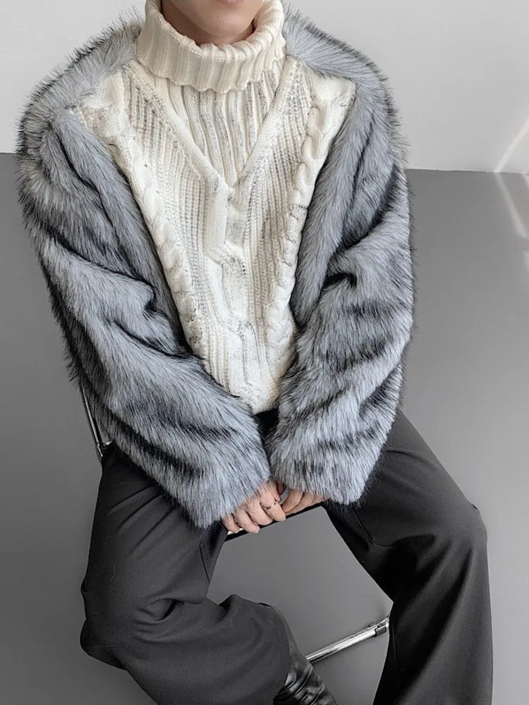 HKSH Autumn Winter New Men Trendy Design Thickened Turtleneck Sweater Faux Fur Plush Patchwork Twisted Knitted Pullovers HK16331