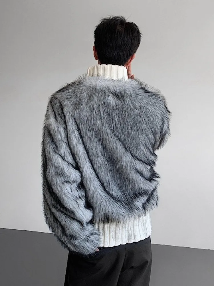 HKSH Autumn Winter New Men Trendy Design Thickened Turtleneck Sweater Faux Fur Plush Patchwork Twisted Knitted Pullovers HK16331