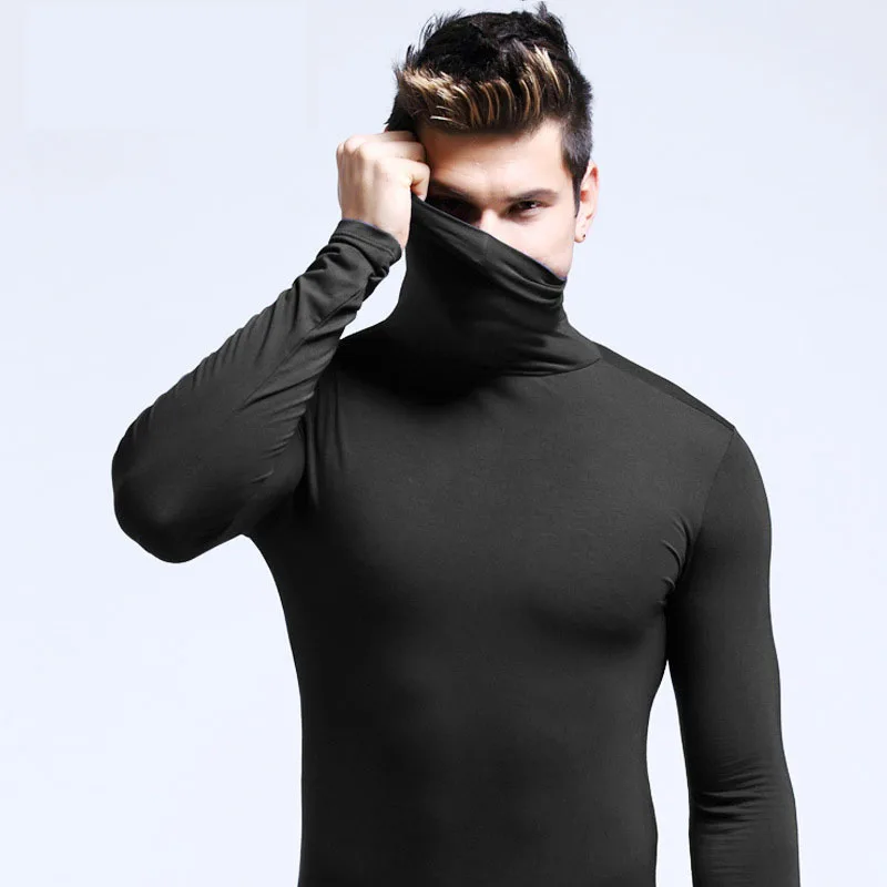 Autumn Winter Mens Turtleneck Sweaters Casual Thermal Long Sleeve Slim Fit Pullovers Stretch Basic Tops Sweatshirt Jumper TShirt