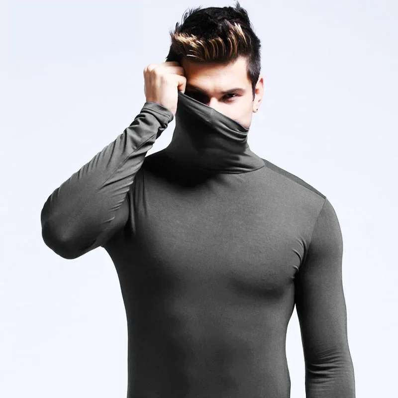 Autumn Winter Mens Turtleneck Sweaters Casual Thermal Long Sleeve Slim Fit Pullovers Stretch Basic Tops Sweatshirt Jumper TShirt