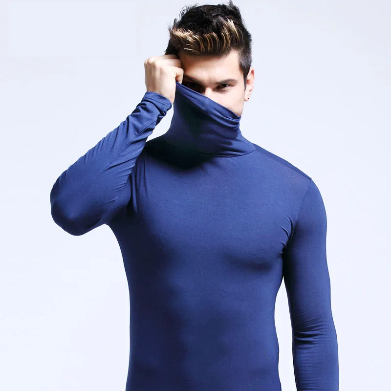 Autumn Winter Mens Turtleneck Sweaters Casual Thermal Long Sleeve Slim Fit Pullovers Stretch Basic Tops Sweatshirt Jumper TShirt