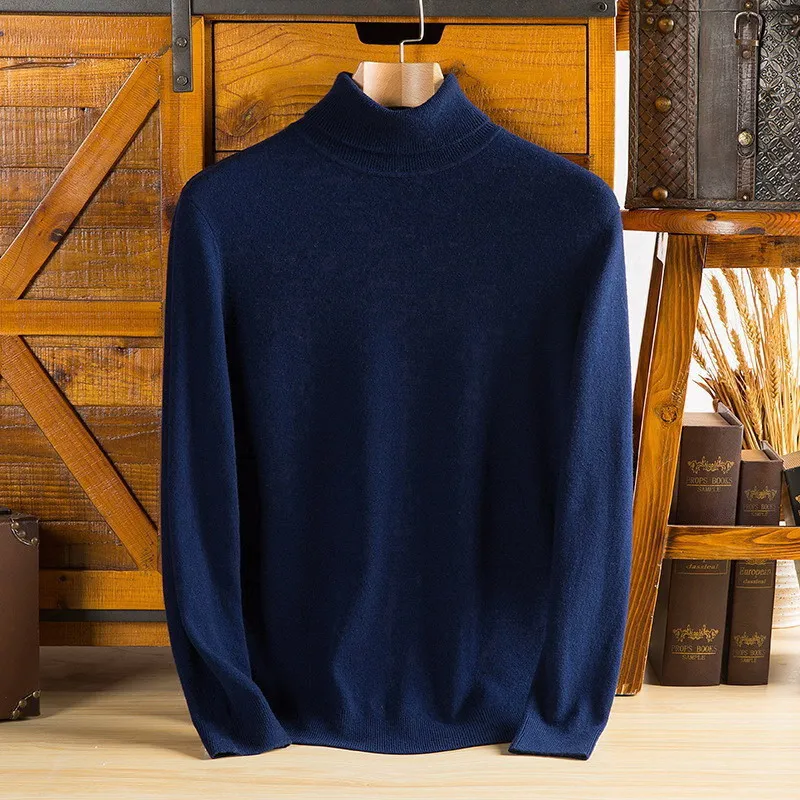 100% Pure Cashmere Wool Turtleneck Sweaters For Men Pullover 2023 Autumn Winter Soft lightweight Warm Knitted Sweater Pull Homme