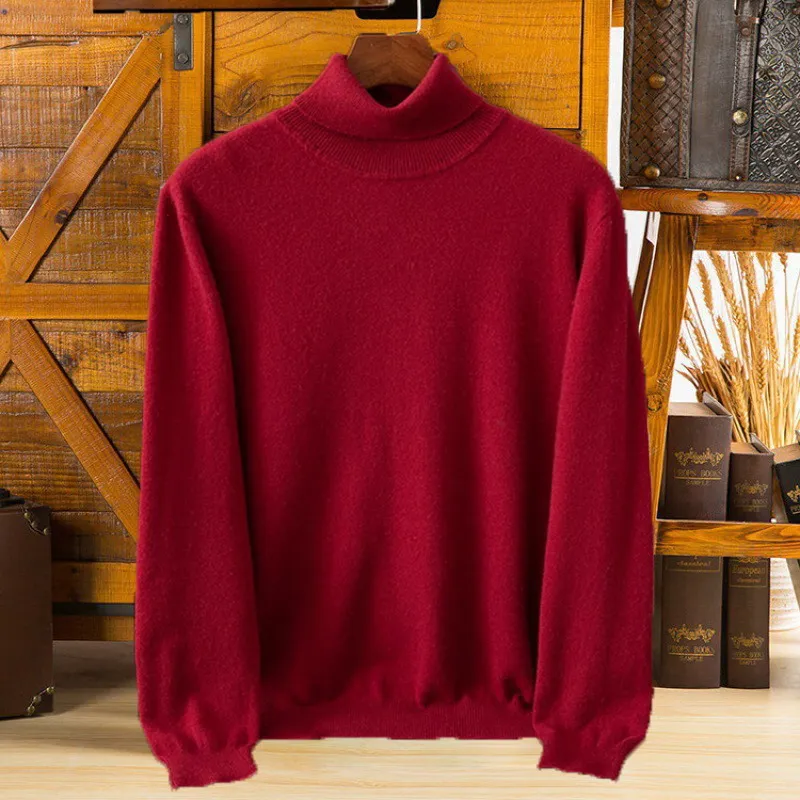 100% Pure Cashmere Wool Turtleneck Sweaters For Men Pullover 2023 Autumn Winter Soft lightweight Warm Knitted Sweater Pull Homme