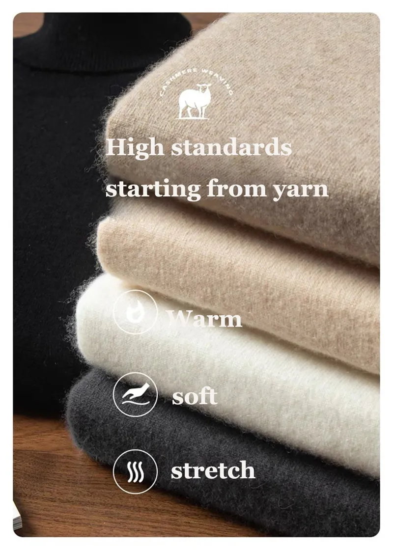 100% Pure Cashmere Wool Turtleneck Sweaters For Men Pullover 2023 Autumn Winter Soft lightweight Warm Knitted Sweater Pull Homme