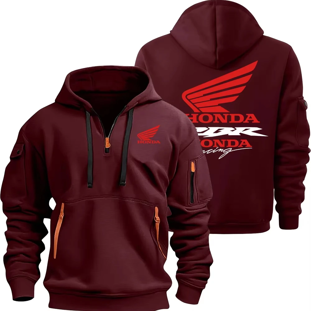 Honda Motorcycle Fashion Hoodie for Men Sweatshirt Honda Logo Racing Suit Hooded Zip Top and Pockets