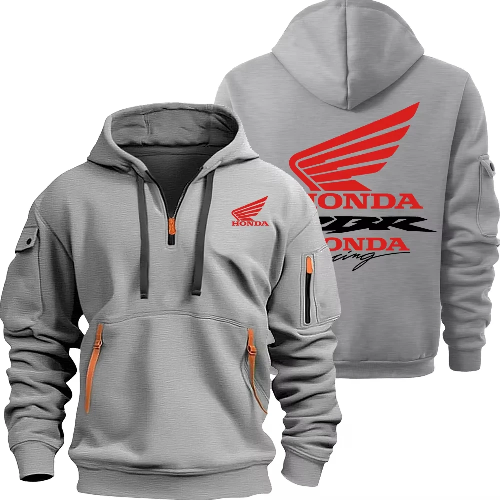 Honda Motorcycle Fashion Hoodie for Men Sweatshirt Honda Logo Racing Suit Hooded Zip Top and Pockets
