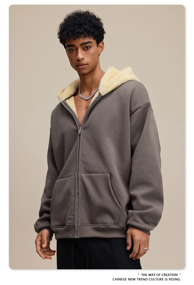 ZODF Winter Heavy Weight 560gsm Man's Zipper Hoodies Unisex Oversized Thick Warm Zip-up Hooded Fleece Coats HY1144