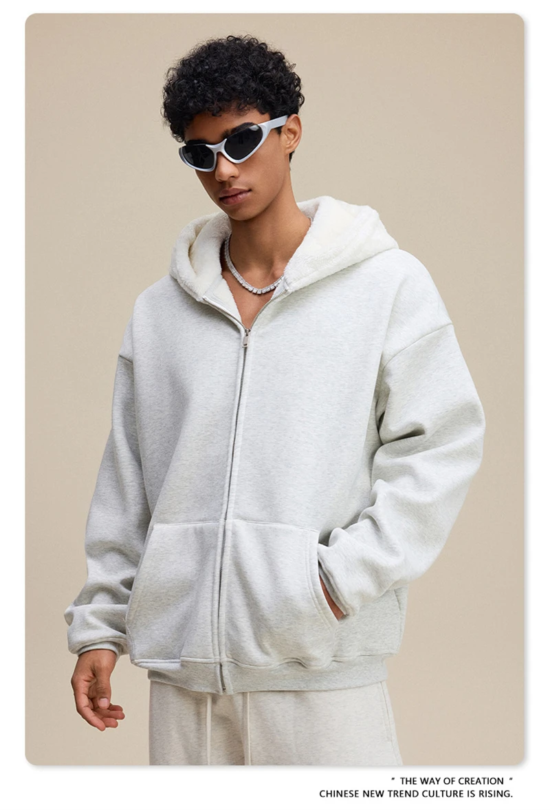 ZODF Winter Heavy Weight 560gsm Man's Zipper Hoodies Unisex Oversized Thick Warm Zip-up Hooded Fleece Coats HY1144