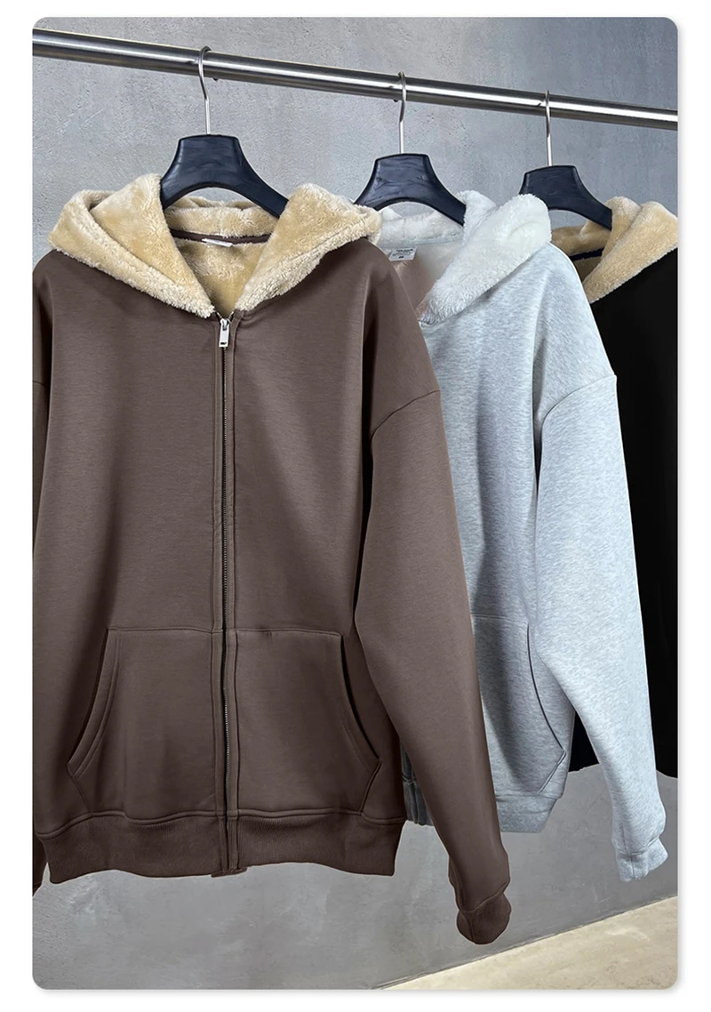 ZODF Winter Heavy Weight 560gsm Man's Zipper Hoodies Unisex Oversized Thick Warm Zip-up Hooded Fleece Coats HY1144