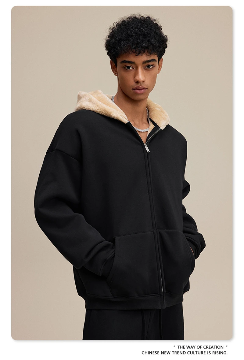 ZODF Winter Heavy Weight 560gsm Man's Zipper Hoodies Unisex Oversized Thick Warm Zip-up Hooded Fleece Coats HY1144