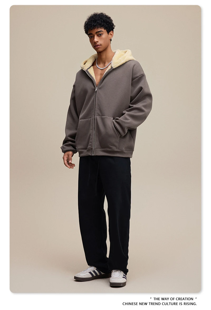 ZODF Winter Heavy Weight 560gsm Man's Zipper Hoodies Unisex Oversized Thick Warm Zip-up Hooded Fleece Coats HY1144