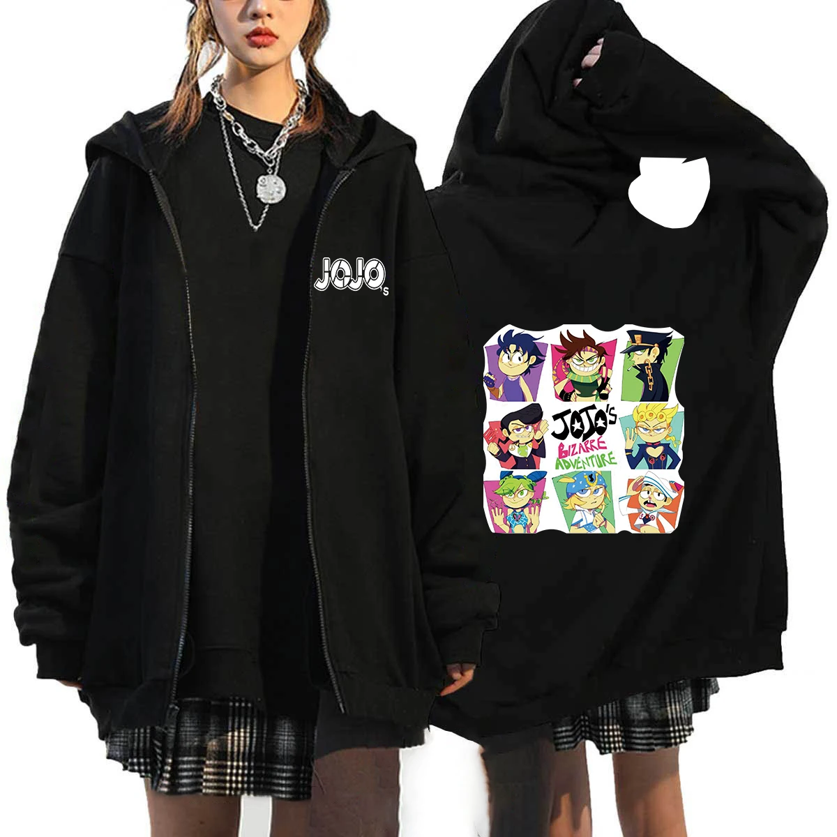 JoJo's Bizarre Adventure Anime Hooded Men Women Hot Manga Zipper Hoodies Plus Size Sweatshirt Harajuku Streetwear Zip Up Jacket