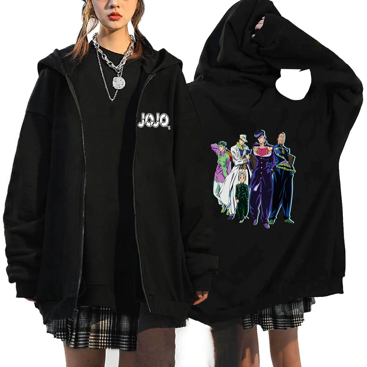 JoJo's Bizarre Adventure Anime Hooded Men Women Hot Manga Zipper Hoodies Plus Size Sweatshirt Harajuku Streetwear Zip Up Jacket